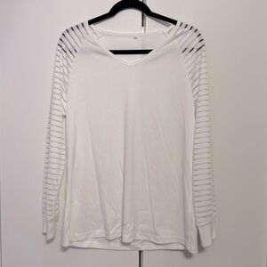 White Long sheer sleeve striped top